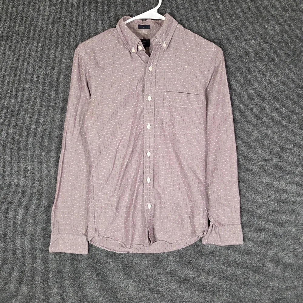 J.Crew Oxford Slim Fit Button Down Shirt Mens XS Pink White Dot Long Sleeve